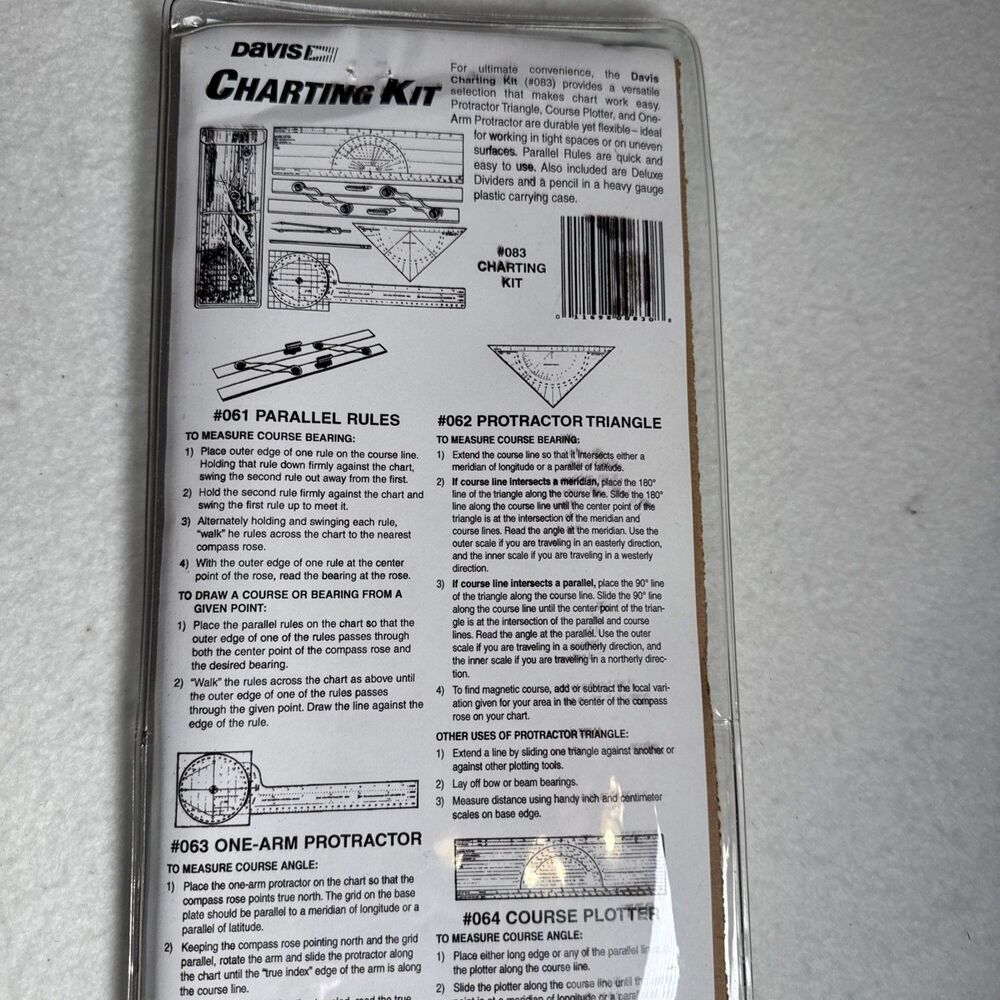 Davis Instruments #1083 Charting Kit NEW Parallel Ruler- Protractor-Plotter - Picture 5 of 6